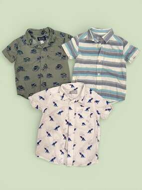 Lot of 3 The Children's Place Boys Short Sleeve Button Down Shirts: Monster Truc